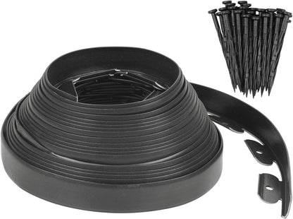 Garden Edging - 46 Feet Plastic Landscaping Edging Border with 42 PCS Spikes Apply to Flower Beds/Grass Lawn/Yard (46FT x 1.57IN, Black)