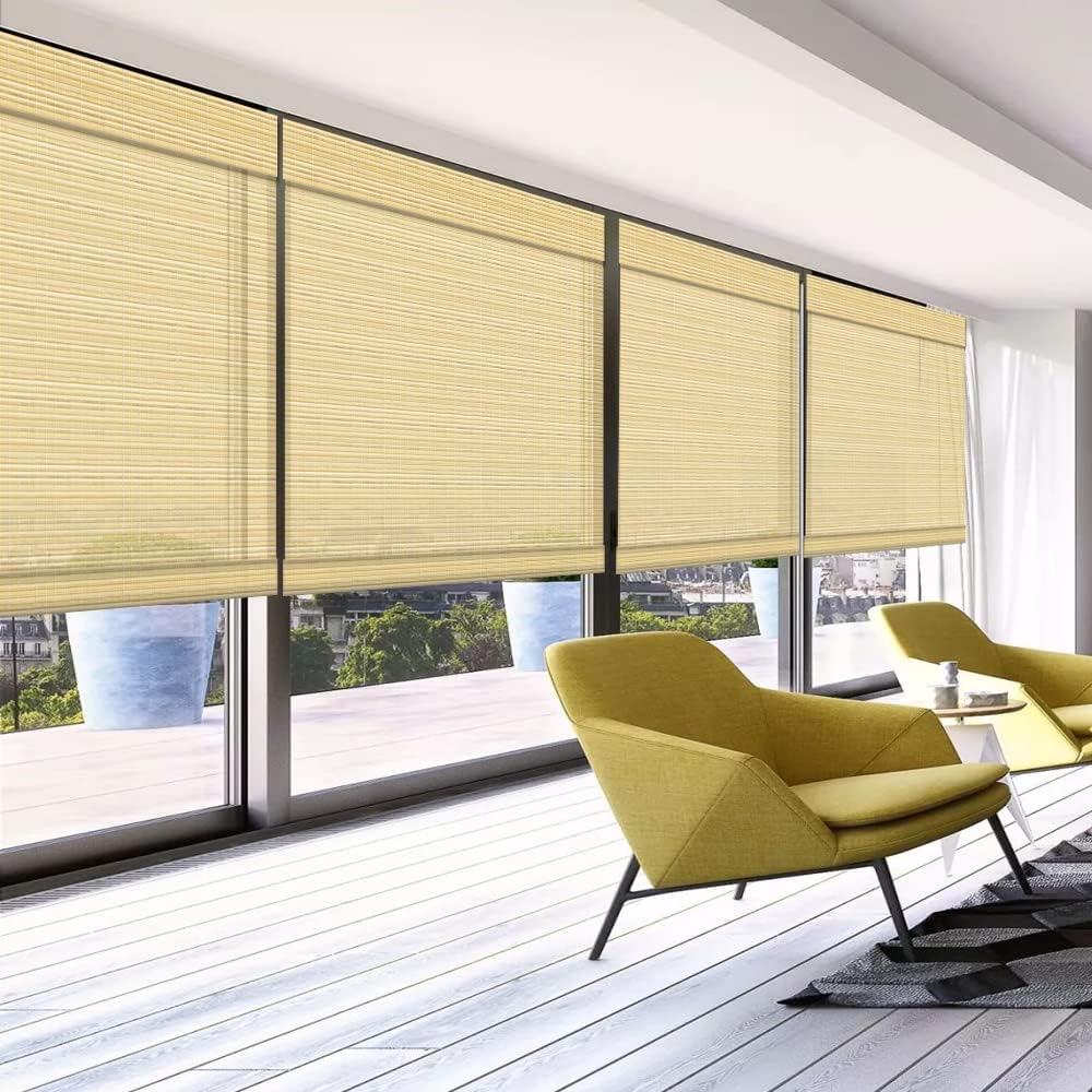 LETAU Cordless Wood Window Roller Shades, Bamboo Light Filtering Window Blinds for Indoor Home, Office, Kitchen, Pattern 1