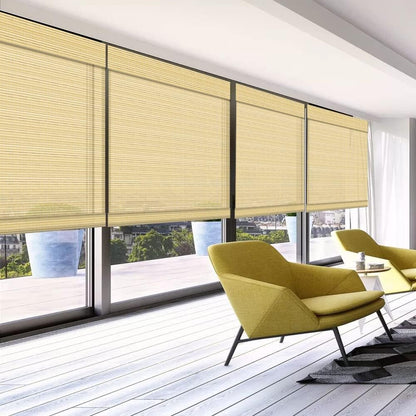 LETAU Cordless Wood Window Roller Shades, Bamboo Light Filtering Window Blinds for Indoor Home, Office, Kitchen, Pattern 1