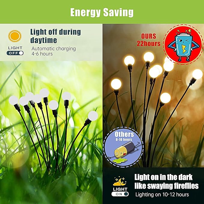 Flumy Solar Lights Outdoor Waterproof 6 Pack, Upgraded Outdoor Firefly Light for Yard Patio Garden Decor, Solar Lights for Outside Gardening Supplies,Gifts for Grandma