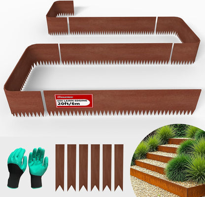 20ft. 6-Pack Cor-Ten Steel Landscape Edging - 40" L x 6" H Metal Edging for Landscaping with 6 Stakes, Hammer-in Garden Edging, Metal Landscape Edging for Flower beds, Lawn & Yard (Rusted)