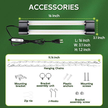 Hlite 16inch 2 Pack LED Grow Lights - Linkable Grow Lights for Indoor Plants, Full Spectrum Plant Lights Plug and Hanging Design with Auto On/Off Timer Hanging Grow Light from Seedling to Flowering