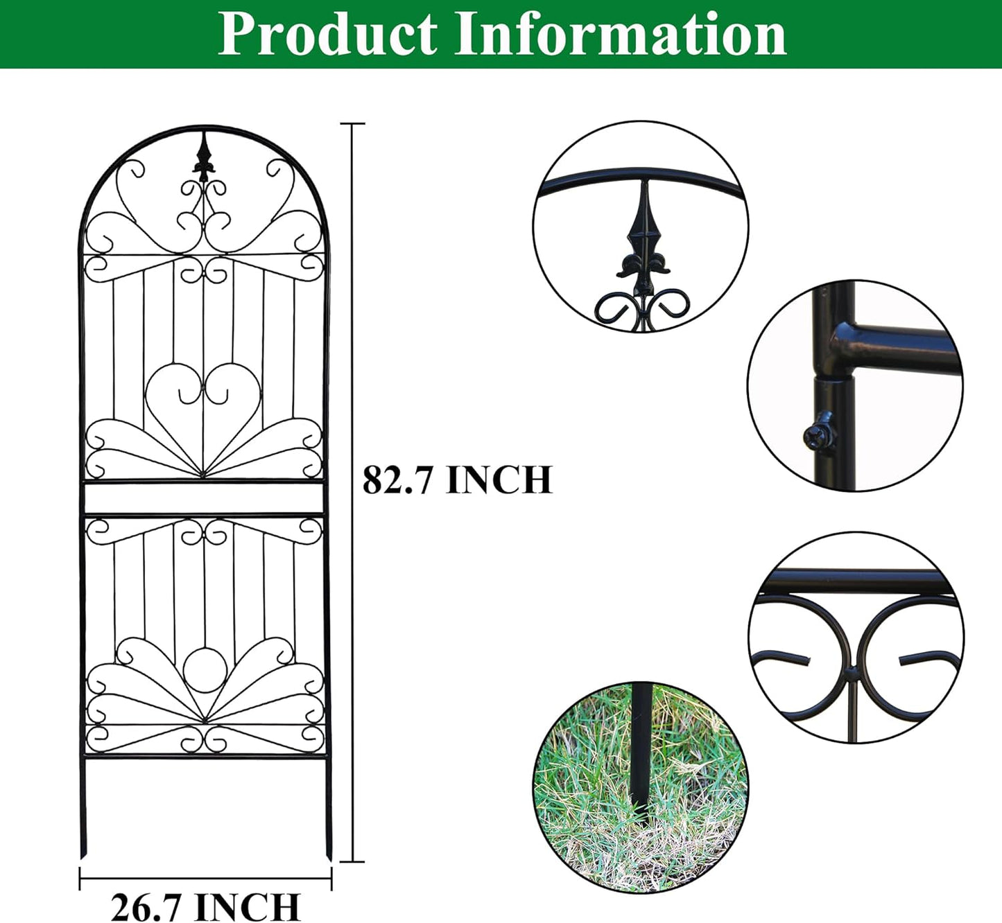 SCENDOR Trellis for Climbing Plants 82.7" H x 26.7" W Tall Garden Trellis Wrought Iron Heavy Scroll Metal Decoration Lawn Patio for Rose Clematis Ivy Weather Resistant 1 Pack