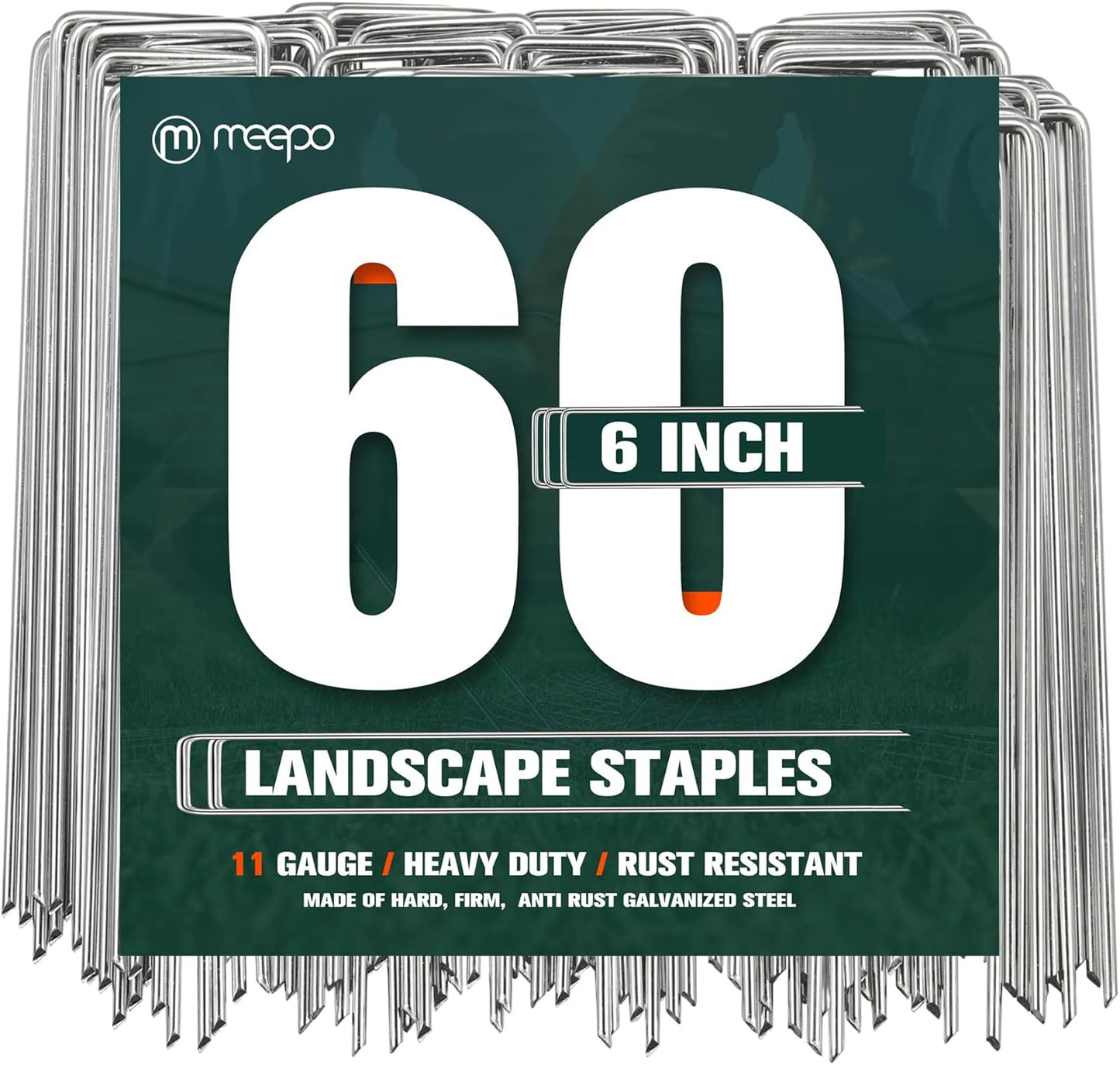 Garden Stakes, 60-Piece 6 Inch Never Rust Galvanized Landscape Staples, 5X Sharper Durable Stakes for Gardening, Tent, Weed Barrier, Outdoor Yard Decoration, Plant Cover
