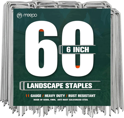 Garden Stakes, 60-Piece 6 Inch Never Rust Galvanized Landscape Staples, 5X Sharper Durable Stakes for Gardening, Tent, Weed Barrier, Outdoor Yard Decoration, Plant Cover