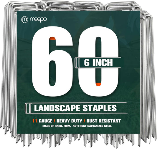 Garden Stakes, 60-Piece 6 Inch Never Rust Galvanized Landscape Staples, 5X Sharper Durable Stakes for Gardening, Tent, Weed Barrier, Outdoor Yard Decoration, Plant Cover