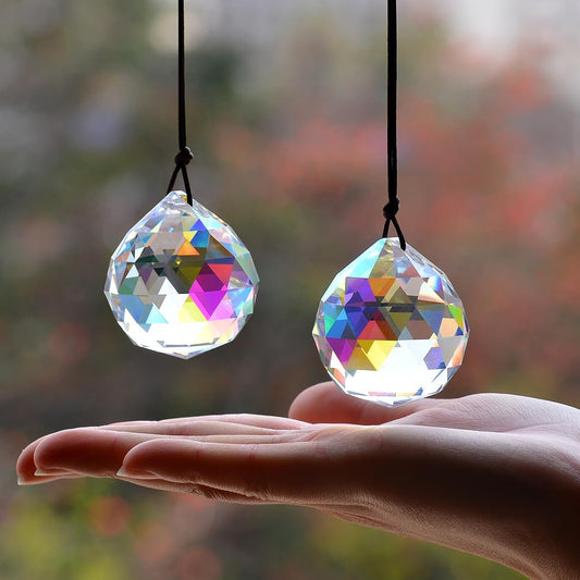 2PCS 4cm Ball Crystal Sun Catcher Prisms, STINO Hanging Suncatchers with Glass Prism, Rainbow Maker