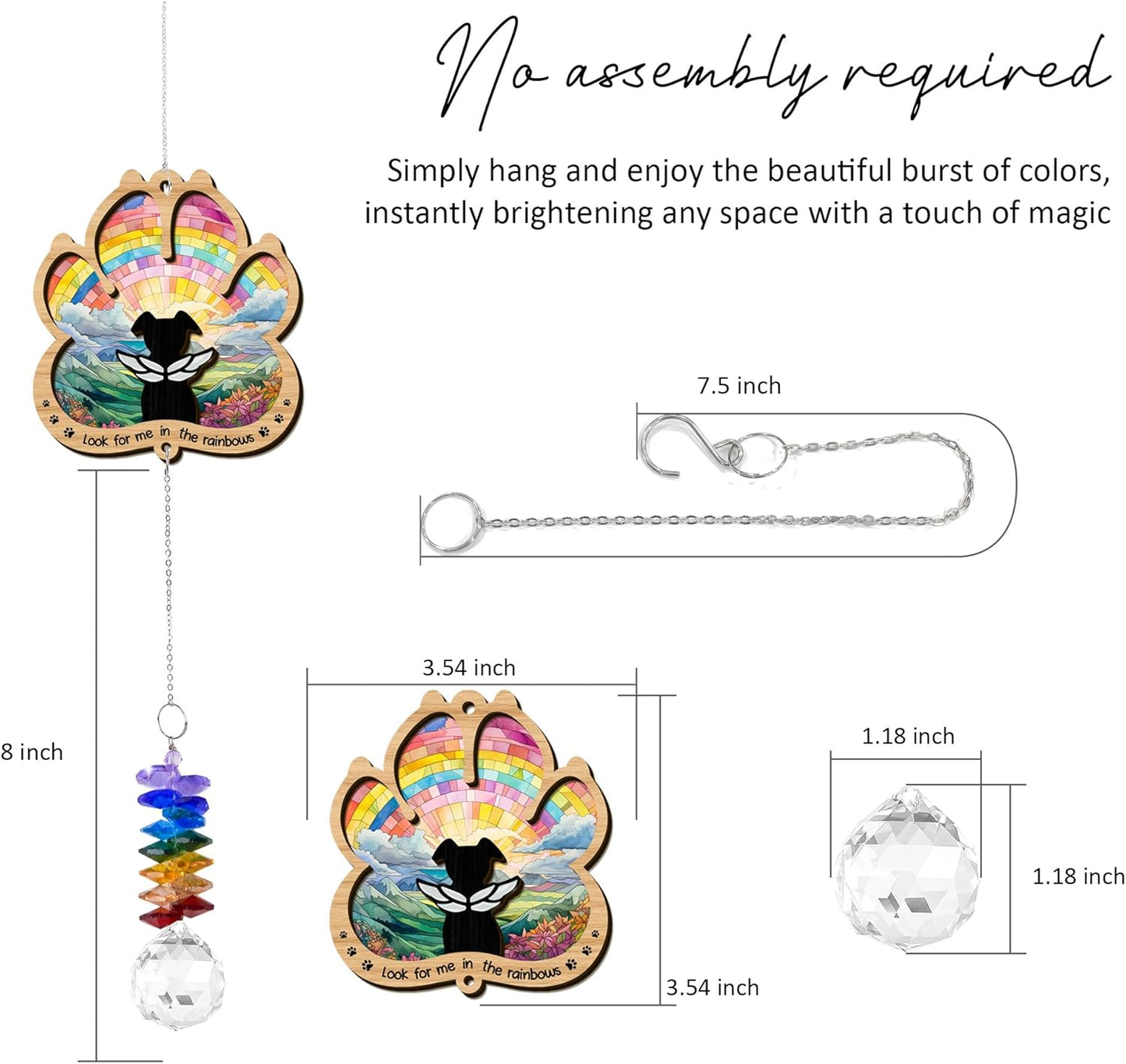 2 Layered Ornament Suncatcher - Rainbow Bridge - Christmas Birthday Gifts for Dog Lover - Dogs Memorial Suncatcher - Pet Sympathy Keepsake - Paw Ornament for Loss of Dog - Rainbow Maker