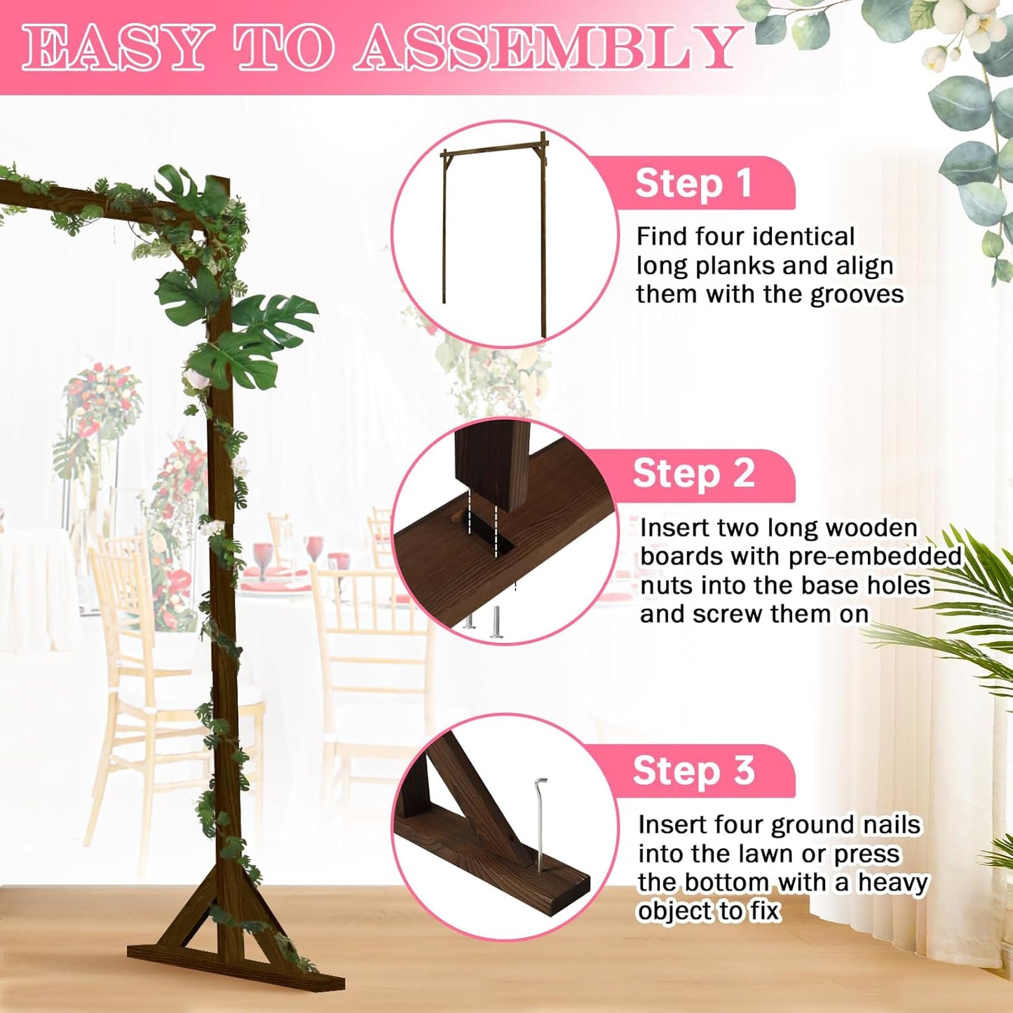 Wooden/Wood Arch 7.2FT for Wedding Ceremony, Arbor Backdrop Stand for Garden Parties, Indoor, Outdoor, Autumn Theme, Rustic Decorations