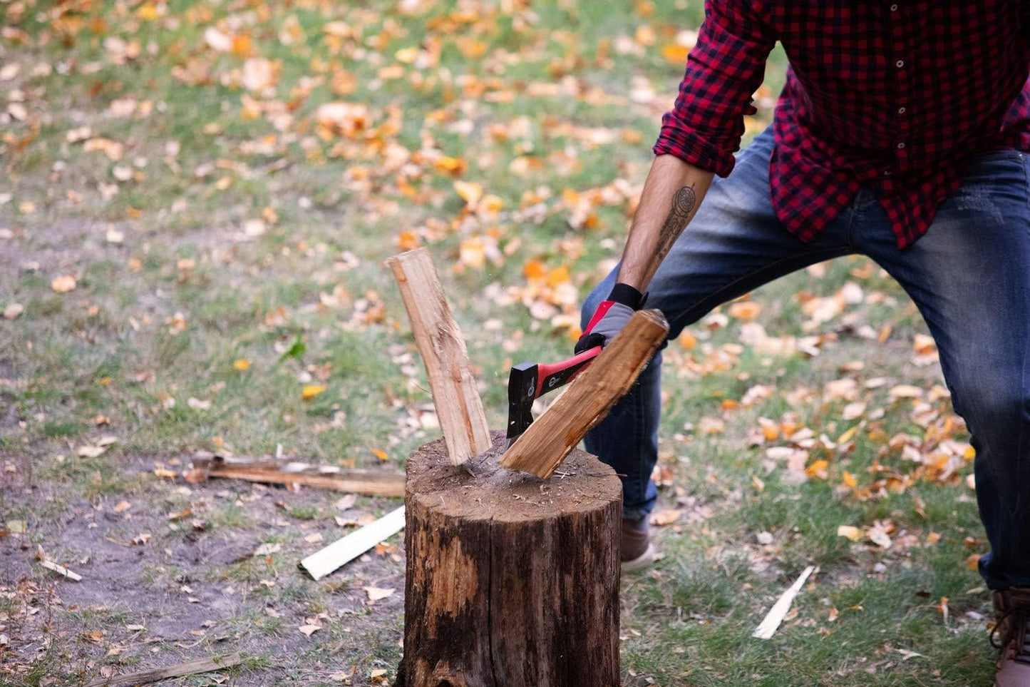 INTERTOOL Hatchet for Chopping Wood and kindling - Small Hand Axe for Camping Firewood - 15” Survival Ax - with Shock-Absorbing Fiberglass Anti-Slip Handle HT-0261