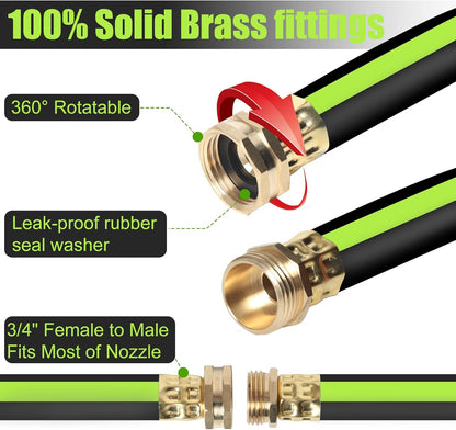 SYEENIFY Kink Free Garden Hose 100ft 5/8", Heavy Duty Hybrid Water Hose, Ultra Durable Flexible Rubber Hose with Sprayer Nozzle,Leakproof Yard Outdoor Hose with Brass Solid Connector