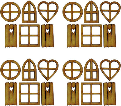 4 Pcs Wooden Fairy Garden Door and Windows Ornaments Tree Statues for Tree Trunk Yard Decoration Miniature Garden Buildings