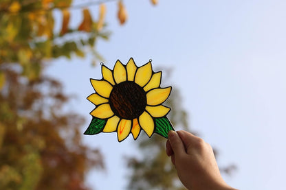 Sunflowers Gifts Stained Glass Window Hanging,Handmade Sunflower Kitchen Decor Suncatcher for Window, Sunflowers Gifts for Women,Birthday Giftss for Mom,Grandma 5×6 INCH