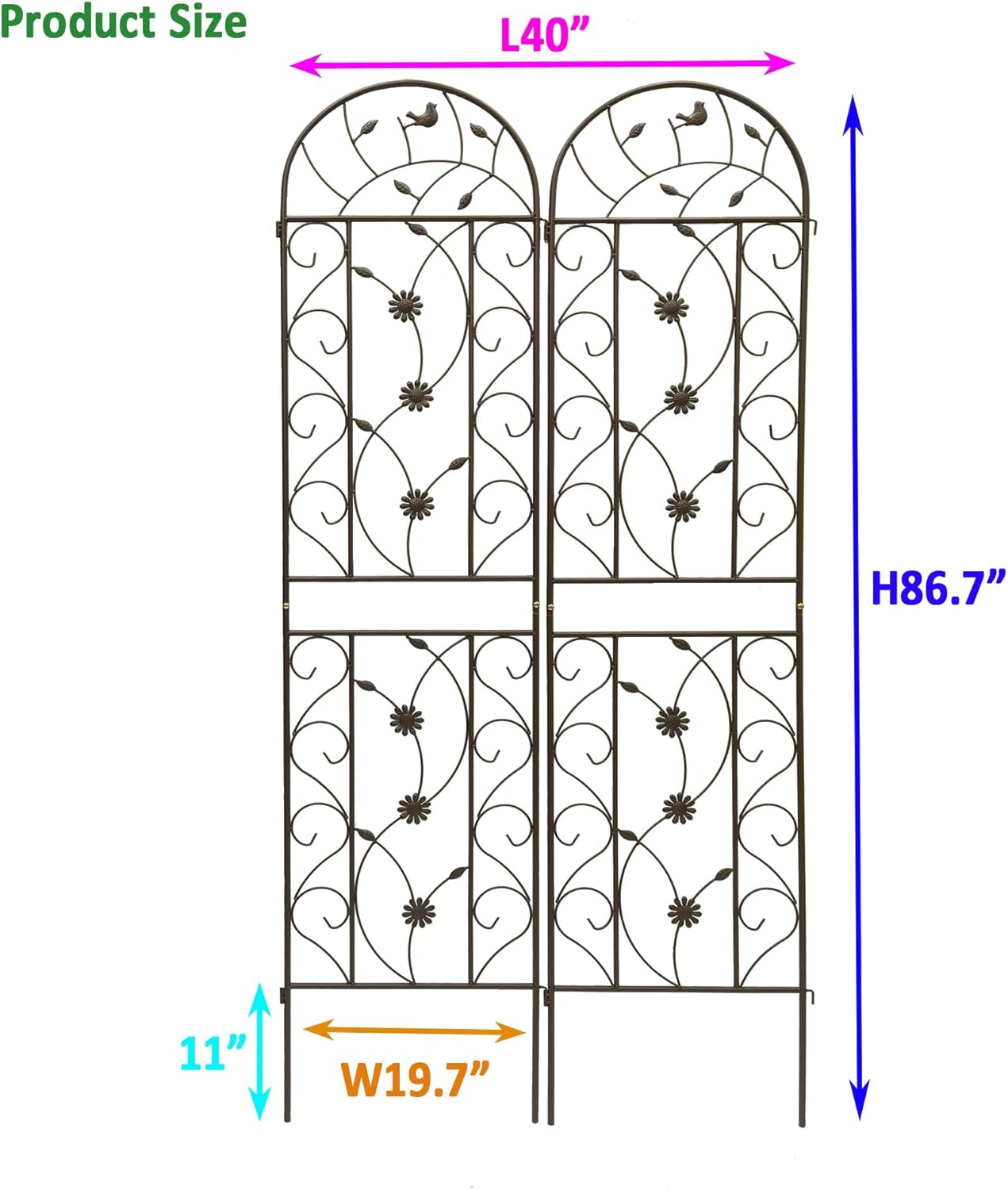 2 Pack Metal Garden Trellis 86.7" Tall Outdoor Climbing Plant Support for Roses, Flowers, Rustproof Durable Black Galvanized Tube, Lawn Garden Fence Decor Screen (2, Brown-86.7" H)