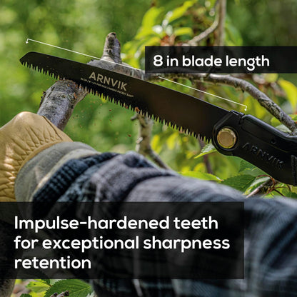 Nordic Pruning Saw for Gardening & Folding Saw Bushcraft - Arnvik - 8 Teeth per Inch - 8 in Hardened SK5 Steel Blade for Wood - For Cutting Trees in Your Garden or Firewood when Camping