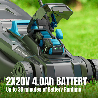 40V 18 inch Lawn Mower Cordless, Brushless Push Lawn Mower with 6-Position Cutting Height Adjustment, 2x4.0Ah Battery & Dual Charger Included