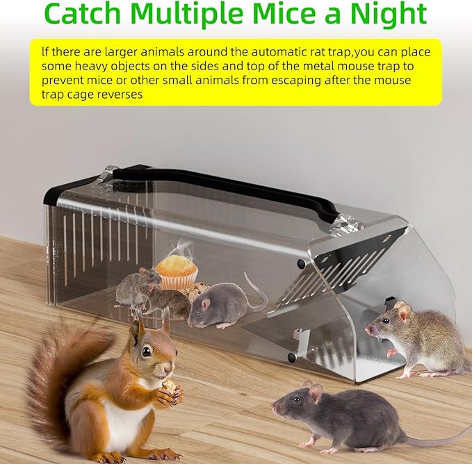 2025 Humane Mouse Trap Indoor Animal Humane Live Cage Trap,Sensitive Pedal Trigger,Extended Transparent Humanes Rat Trap Outdoor,Easy to Catch&Release Live Animal Trap for Rodent,Mole,Vole,Mice,Shrew