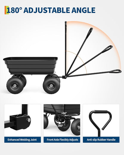 GarveeLife Poly Dump Cart - Heavy Duty 600 LBS Garden Cart with Quick-Release Dumping 10 in Tires, Utility Wagon for Yard Work, Landscaping, Gardening