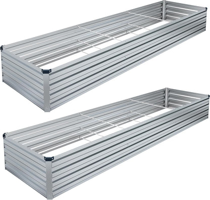 MGNO 2pcs 12x4x1FT Galvanized Raised Garden Bed-Outdoor Planter Box for Vegetables-Metal Garden Bed,RRectangle Planting Box for Herb,Flower