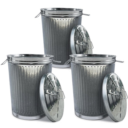 Plexon Metal Trash Can with Lid Outdoor 20 Gallon Galvanized Steel Garbage Bucket with Lid Silver, 3 Pack