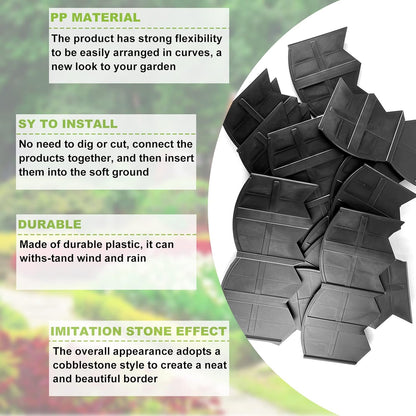 Vashly 40Ft Landscape Edging No Dig, 5.9In Garden Edging Border with 40Pcs Stakes, 40Pcs Plastic Flower Bed Border Flexible for Landscaping, Lawn Patio, Pathway, Black