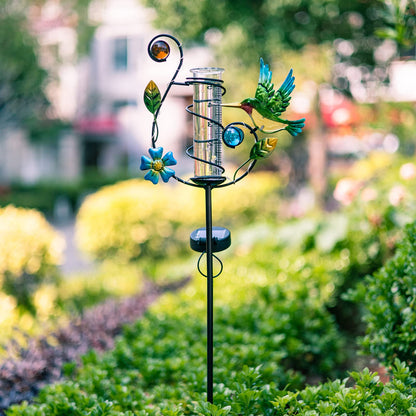 Stargarden Hummingbird Rain Gauge Outdoor Solar LED Lights Rain Gauge
