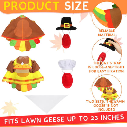 Abbylike 2 Set Thanksgiving Porch Goose Outfits Turkey Goose Clothes Costume Fit Large 23'' Cement for Garden Yard Decoration