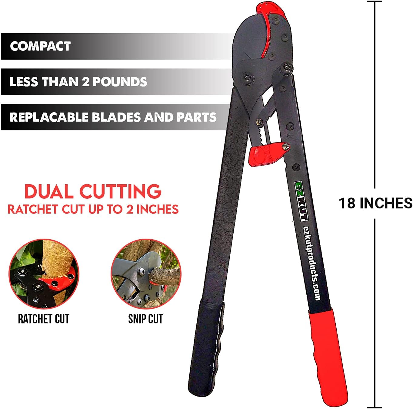 EZ Kut BranchCutter Anvil Loppers. Ratcheting Tree Cutter - Sub Compact Lightweight Packable Loppers best Tree Branch Cutter - Yard Tools Since 1988