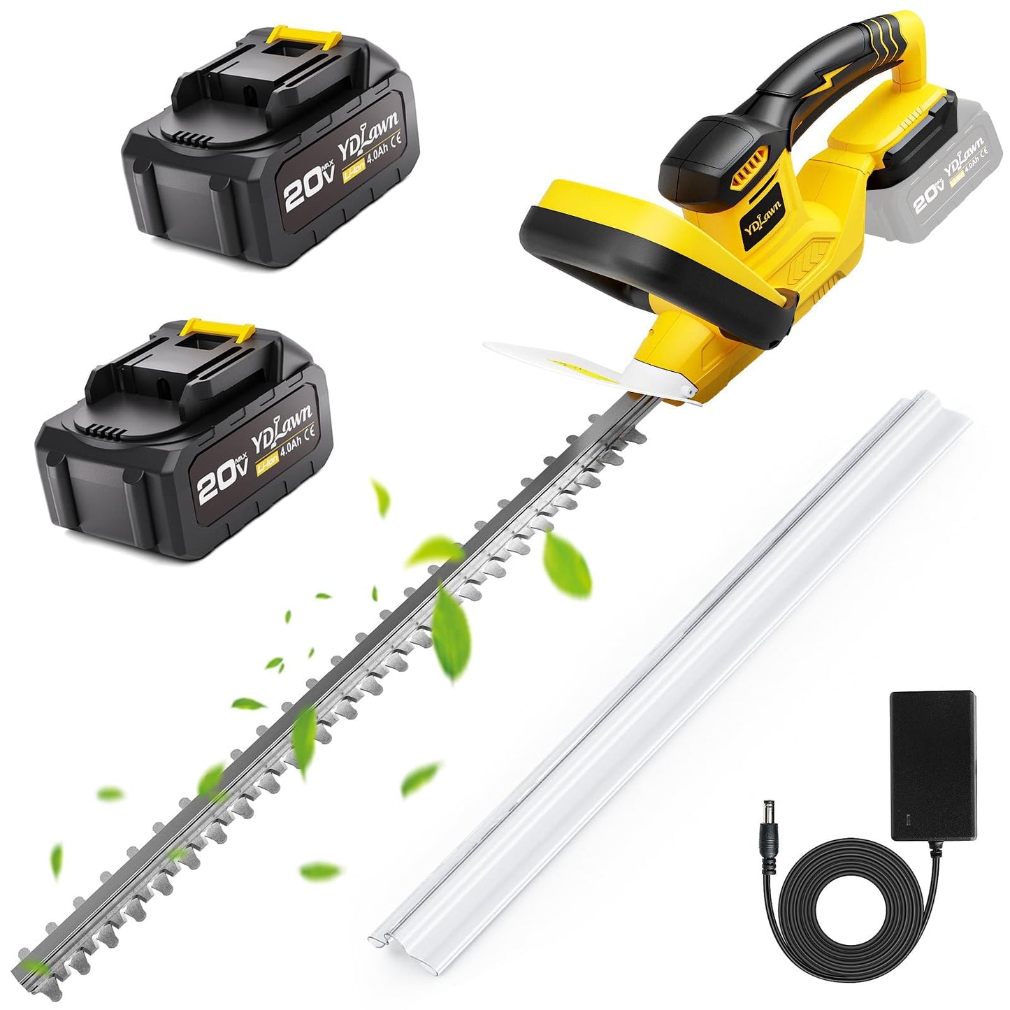 YDlawn 20V Cordless Hedge Trimmer, 22-Inch Blade, 2 x 4.0Ah Batteries