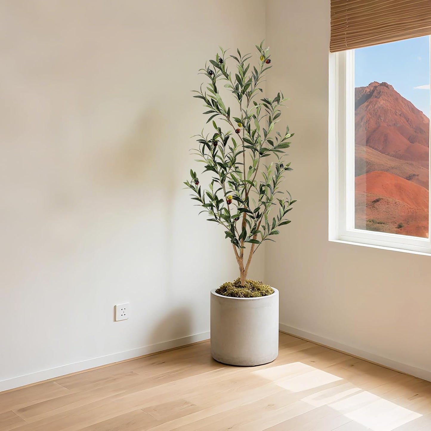 Bellacat Faux Olive Tree 4ft，Olive Trees Artificial Indoor with Natural Wood Trunk and Realistic Leaves and Fruits. 4 Feet(48in) Fake Olive Tree for Home House Office Décor.