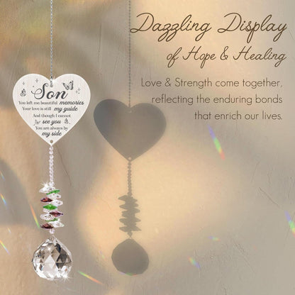 Memorial Crystal Suncatcher,Memorial Gifts for Loss of Son,Loss of Son Sympathy Gifts,Hanging Crystals Ornament for Window Rainbow Maker Prisms Home Decor Gift