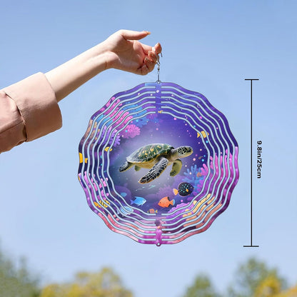 10 Inch Sea Turtle Wind Spinner, 3D Stainless Steel Hanging Kinetic Wind Sculpture Gifts for Garden Decor Yard Art Indoor Outdoor Window Porch Front Door Decoration