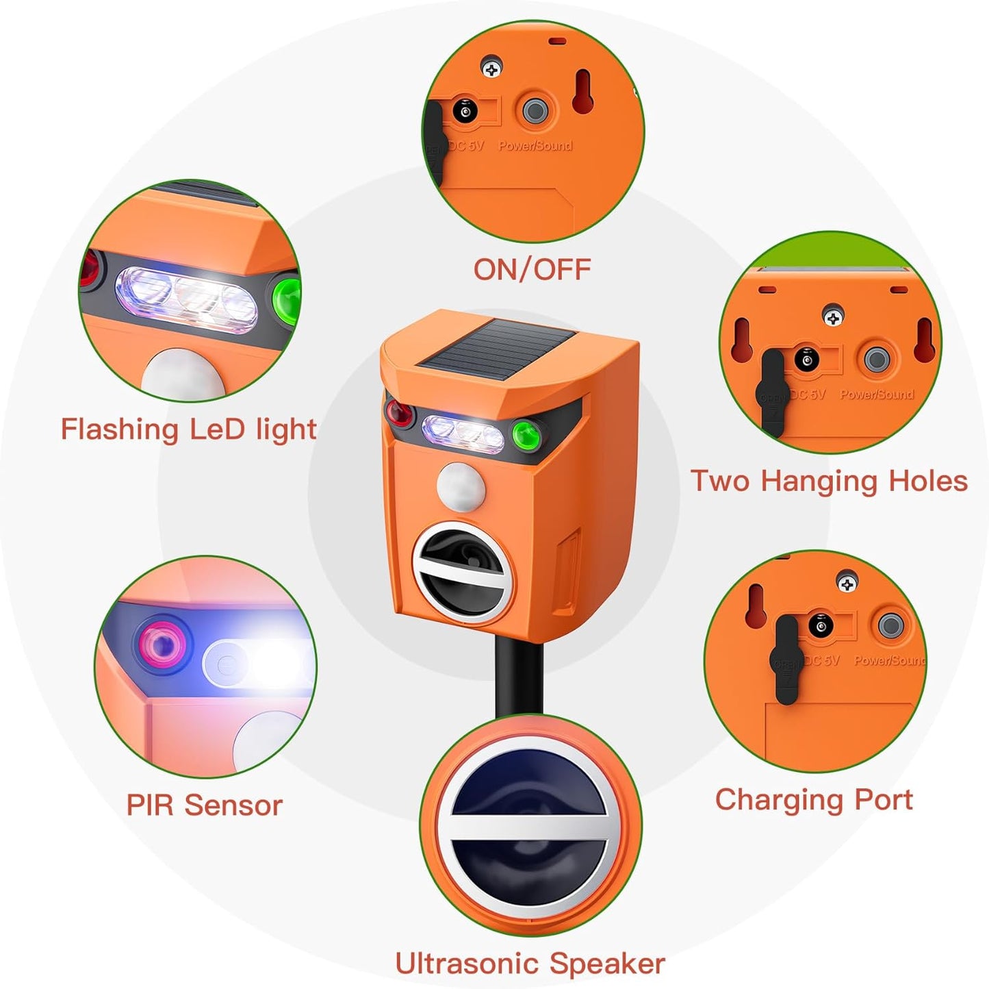 X-PEST Ultrasonic Animal Repeller Solar Powered Outdoor, 360° Ultrasonic Cat Repeller with LED Flashing Light, Waterproof Deer Repellent Devices for Repelling Sankes, Raccoons, Cats, Dogs, Rabbits