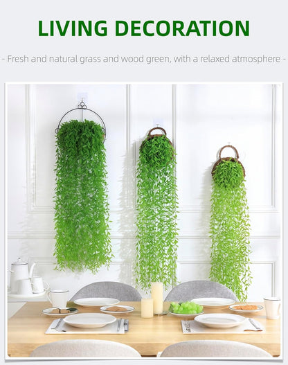 5 Pack Artificial Hanging Willow Vine (3.3ft) - Fake Greenery Plants for Indoor/Outdoor Decor, Wedding & Photography - Green Tail Design (No Basket Included)