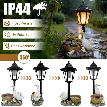 Garden Duck Statues with Solar Lantern Flowerpot Outdoor Decoration, Duck Figurines Yard Art Sculptures for Patio Lawn Backyard Porch Ornaments Unique Housewarming Birthday Gifts for Women Mom