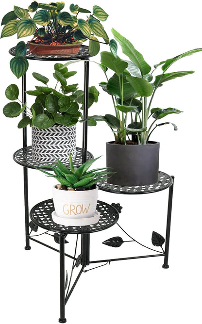 Plant Stand Indoor Outdoor, 3/4 Tier 30" Tall Metal Flower Pot Holder Shelves for Multiple Plants, Multi Tiered Planter Rack Display Shelf for Patio Garden Living Room Corner(Black)