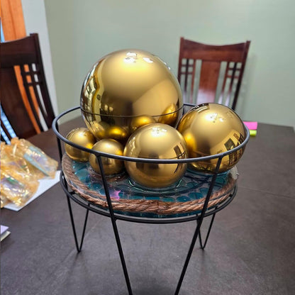 Nerien Gazing Ball, Stainless Steel Garden Mirror Globe, Polished Ornament Sphere, Hollow Floating Reflective Hemisphere, for Home Outdoor Pond Housewarming Swimming Pool Decoration, Gold, 5Pcs Mix
