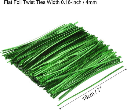 MECCANIXITY Foil Twist Ties 7" 18cm Metallic Plastic Closure Tie for Tying Bread, Candy, Cookies, Gift Bags Arts Crafts Ties Green Pack of 750