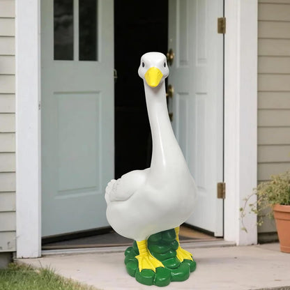 Porch Goose Garden Decor Statues - Large White Yard Goose Statue Resin Duck Sculpture 20"High Lawn Goose Front Porch Goode Home Decorations Housewarming Birthday Gifts for Mom Women (Without Clothes)