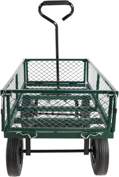 Heavy-Duty Solid Tire Garden Dump Cart - 4.86 cu. ft. Yard Wagon Cart with 600 LBS Capacity & Spacious Mesh Bed (37" x 19.5") - No-Flat Tires, Utility Wagon