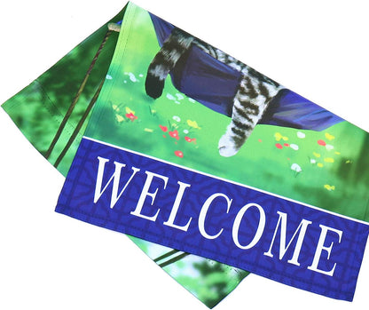Welcome fall cat garden flag for outside 12x18, seasonal flags with cats double sided house flags, House Yard Lawn Decor Holiday Funny Garden Yard Decoration