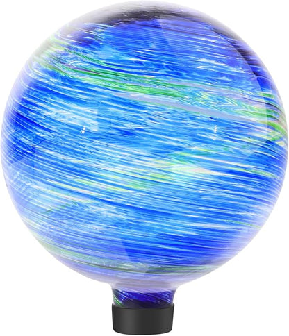 Gazing Balls for Garden, Blue and Green Hand Painted Gazing Ball, Reflective Ball Yard Ornament for Outdoor Decoration Patio Garden Lawn (10 Inch)