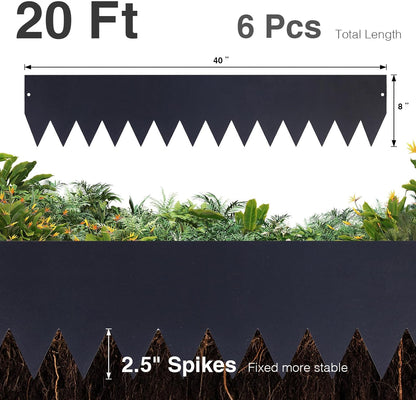 6-Pack Galvanized Steel Landscape Edging w/Black Powder Coating - 40" L x 8" H Bendable Metal Strips - Hammer-in Edge Border w/ 7 Clips for Lawn, Yard Pathway Divider (20Ft Total) #LYLB08BK-US