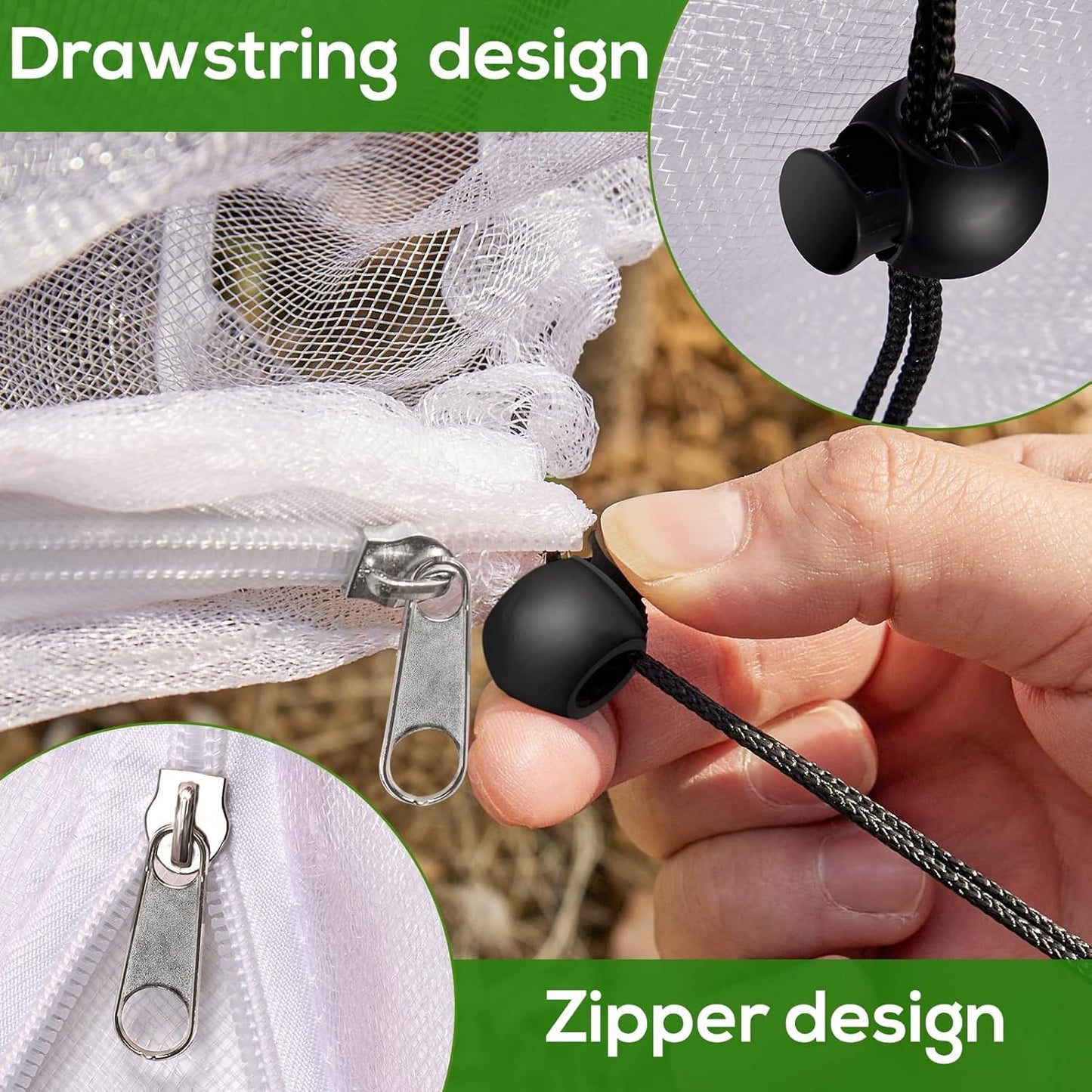 2 Pack Fruit Tree Netting Covers with Zipper & Drawstring – Ultra Fine Mesh Plant Protection Bags for Birds, Deer, Bugs & Garden Pests, 4 x 5 FT