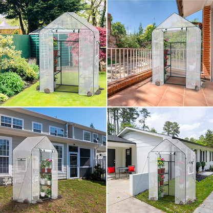 Walk-in Greenhouse 56”x29”x77” – 3-Tier 4 Shelves, Heavy Duty PE Cover, Roll-Up Door & Mesh Windows, Portable Indoor Outdoor Plant Greenhouse for Backyard Patio Balcony