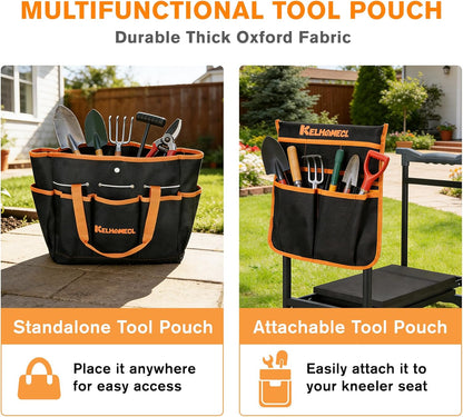 Garden Kneeler and Seat with Extra Wide Thick EVA Pad – Heavy Duty Foldable Gardening Bench Stool with Tool Pouches, Ergonomic Kneeling Seat for Seniors, Women & Men, Black & Orange