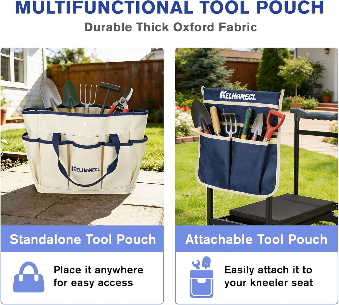 Garden Kneeler and Seat with Extra Wide Thick EVA Pad – Heavy Duty Foldable Gardening Bench Stool with Tool Pouches, Ergonomic Kneeling Seat for Seniors, Women & Men, Beige & Blue