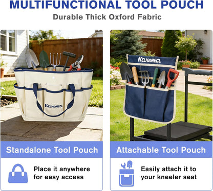 Garden Kneeler and Seat with Extra Wide Thick EVA Pad – Heavy Duty Foldable Gardening Bench Stool with Tool Pouches, Ergonomic Kneeling Seat for Seniors, Women & Men, Beige & Blue