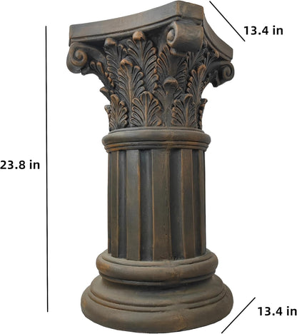 OUTOUR Exquisite Magnesium Oxide Corinthian Greek Column Pillar with Stand Base Pedestal for Indoor Outdoor Garden Pedestals Backyard Courtyard Patio Office Decor23.8’’High,Dark Bronze