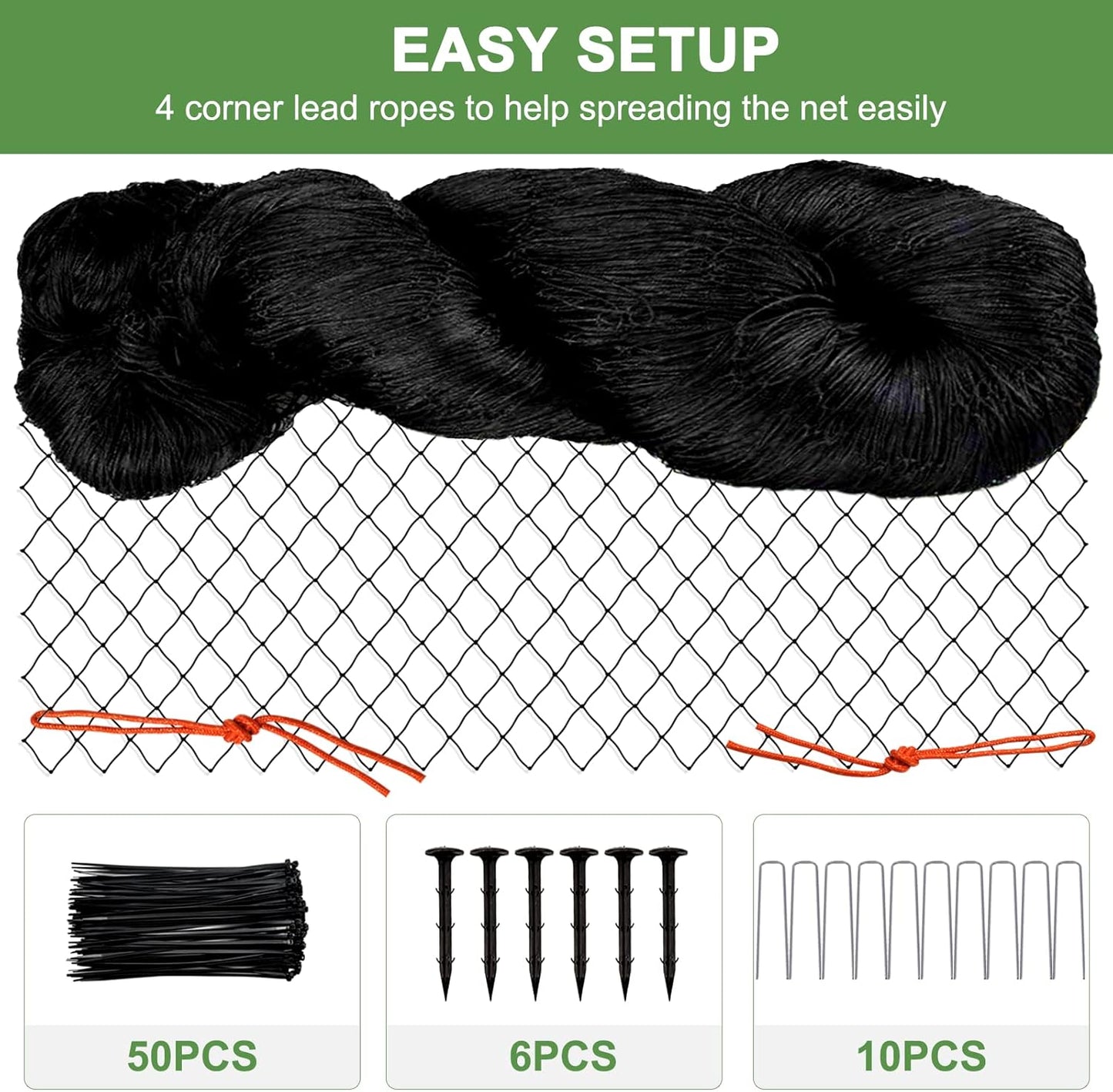 Bird Netting, Garden Netting with 3/4” Mesh Net as Poultry Netting for Chicken Coop, Heavy Duty Nylon Netting for Garden Protection, Fruit Tree Netting for Orchard Against Squirrels, Deer